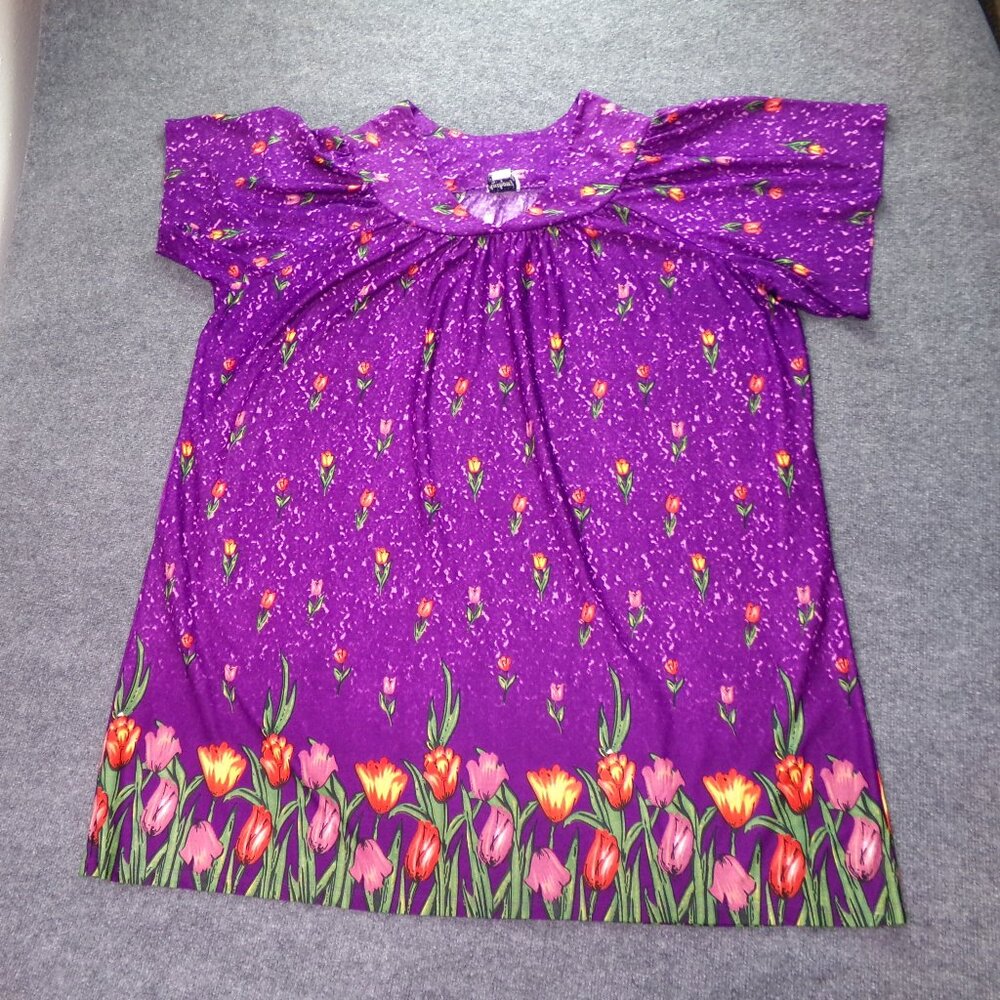Vintage Anthony Richards House Dress Purple 4X Nightgown Floral Pockets Muumuu